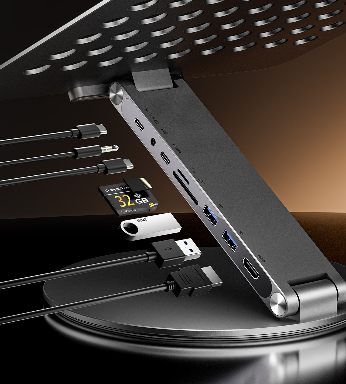 X53 Ergonomic Laptop Stand with Built-in 8-in-1 Hub · Gray