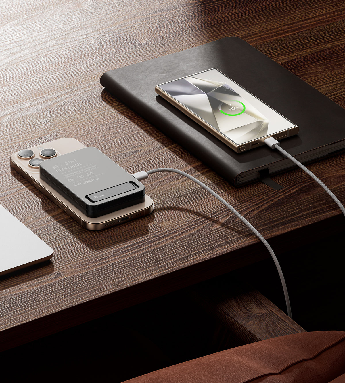 KUXIU K1 15W Fast Charging 3-in-1 MagSafe Power Bank - Black