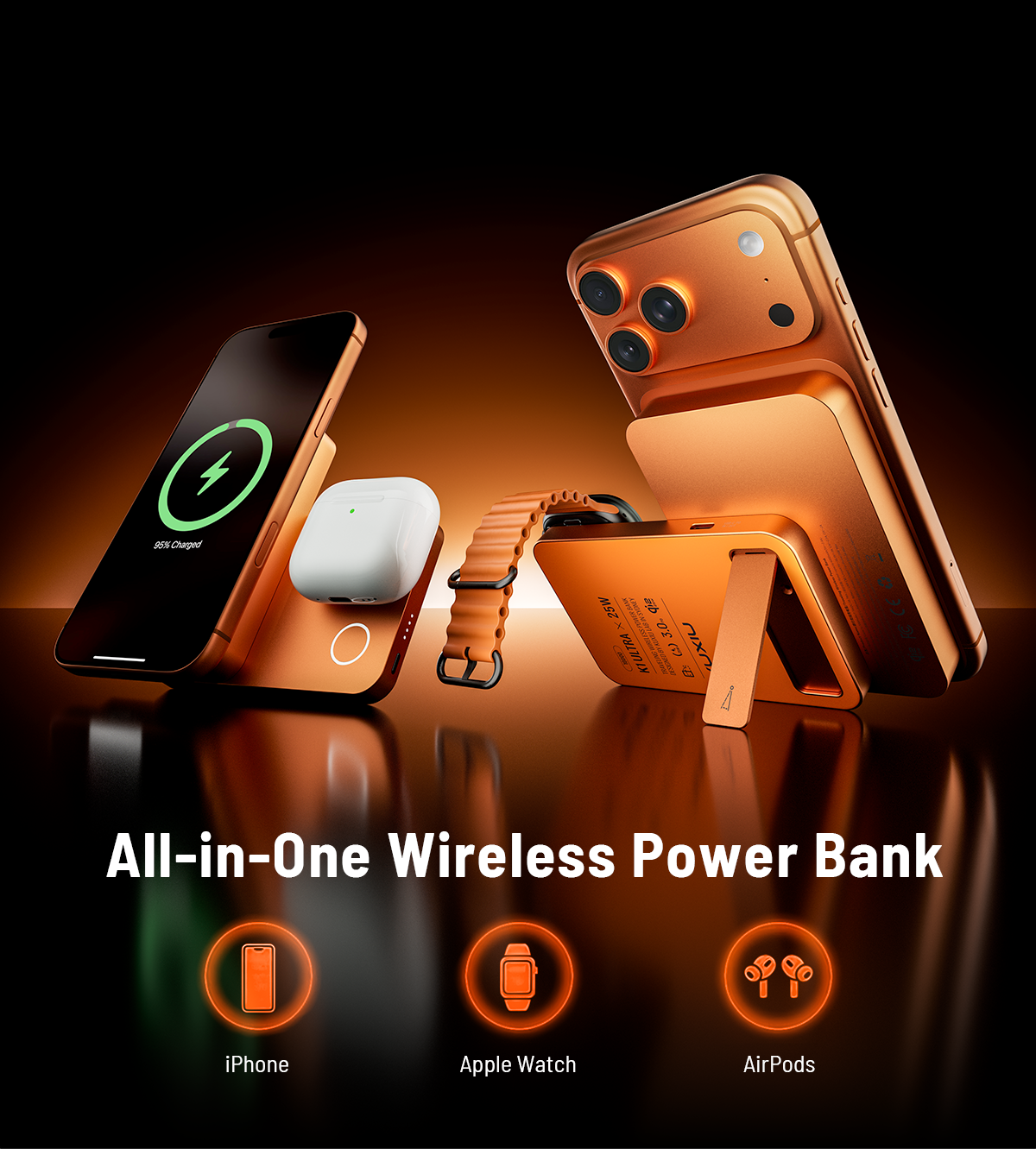K1 Ultra Qi2.2 25W 3-in-1 MagSafe Wireless Power Bank · Cosmic Orange