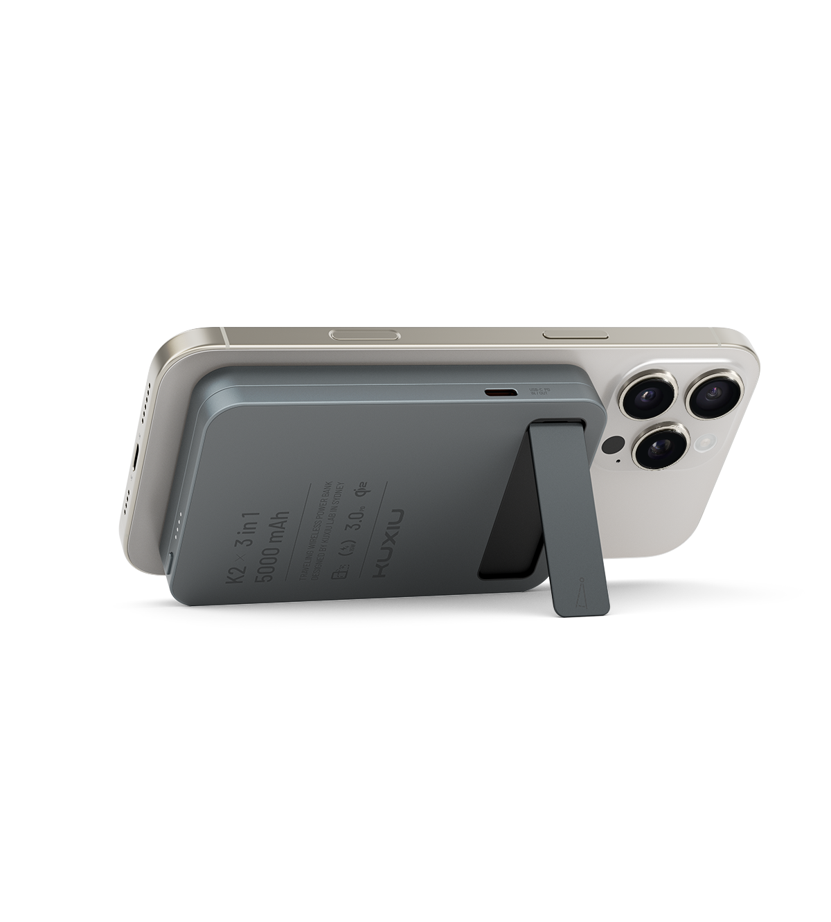 K2 Qi2-Certified 15W Fast Charging 3-in-1 MagSafe Power Bank · Gray