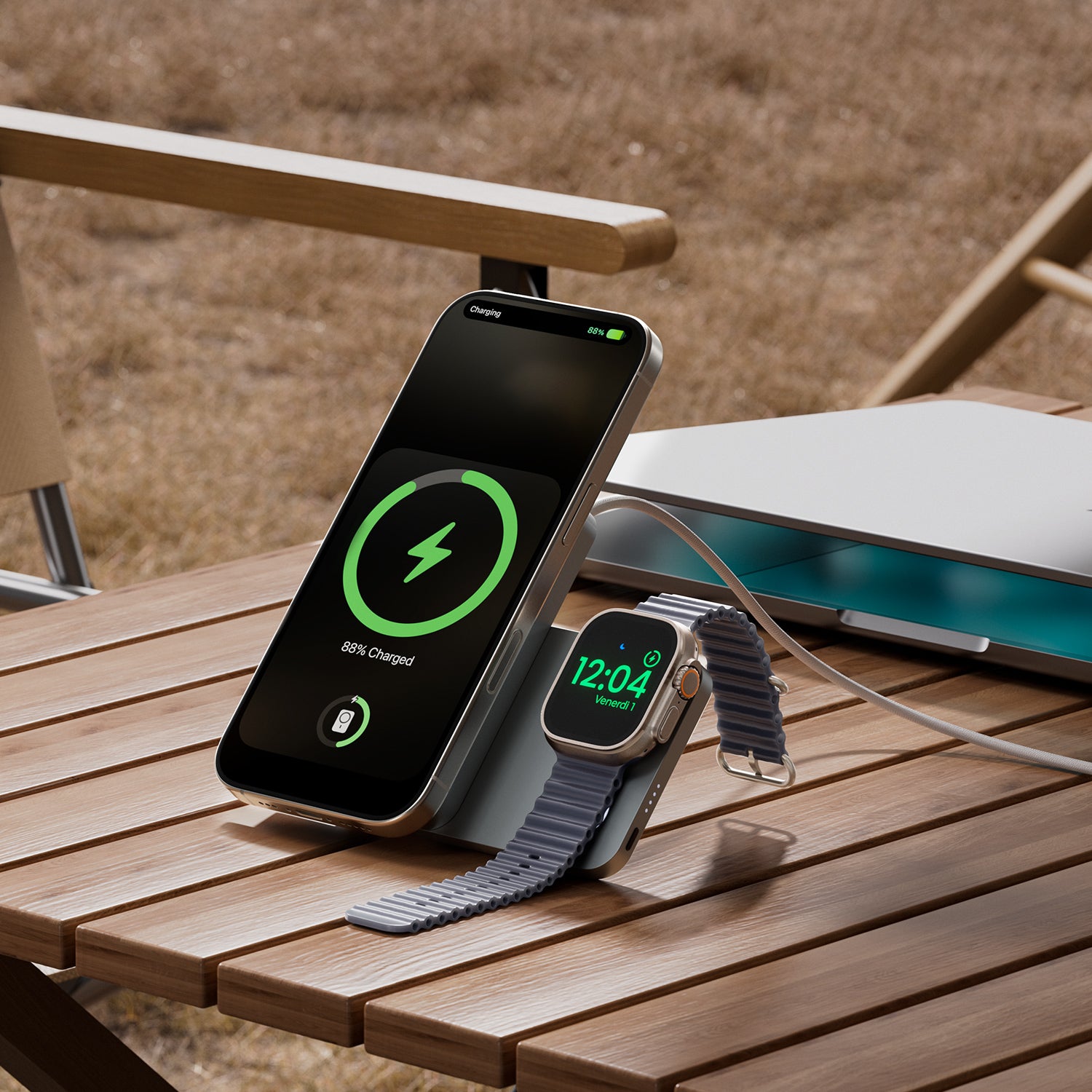 KUXIU K1 15W Fast Charging 3-in-1 MagSafe Power Bank - Gray