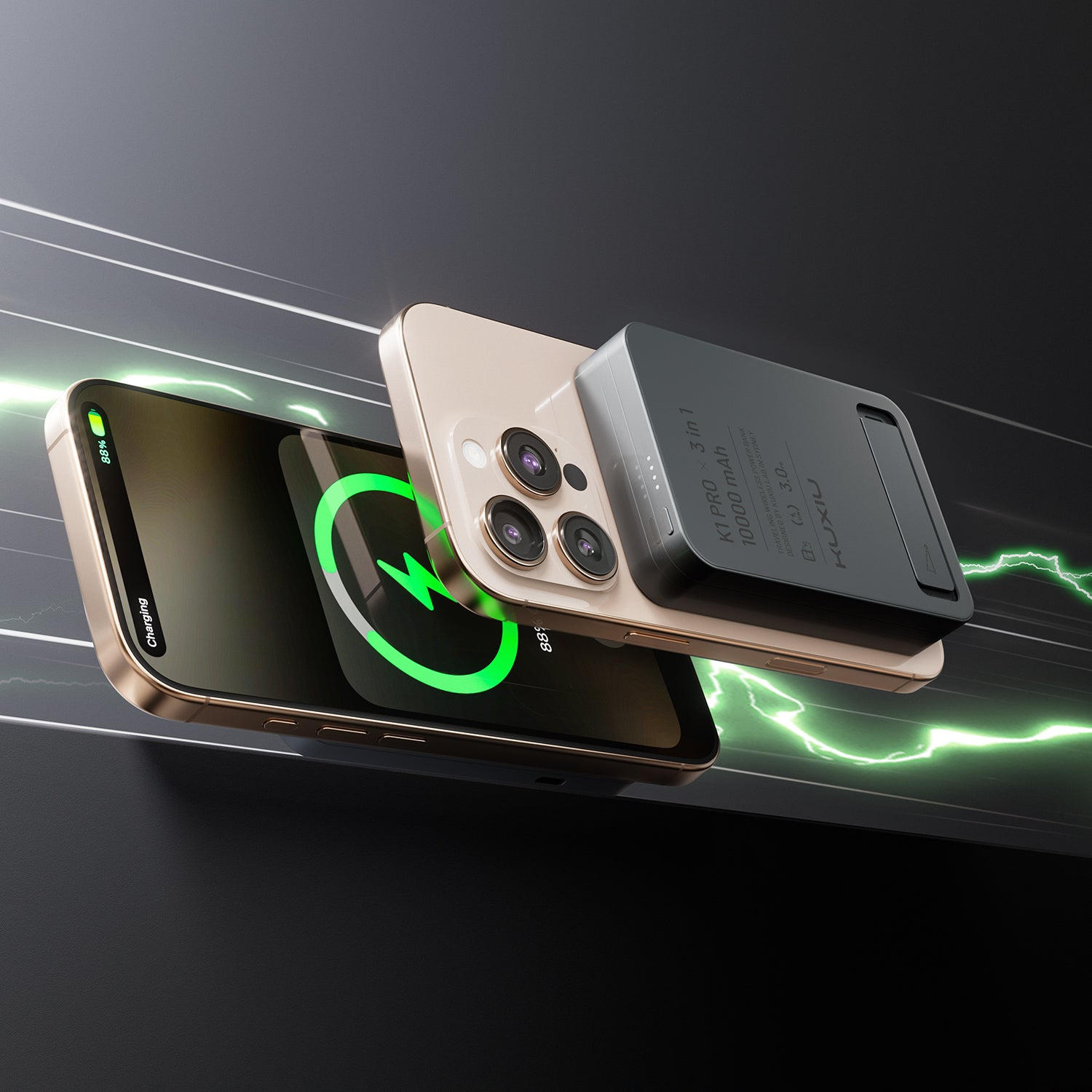 KUXIU K1 15W Fast Charging 3-in-1 MagSafe Power Bank - Gray