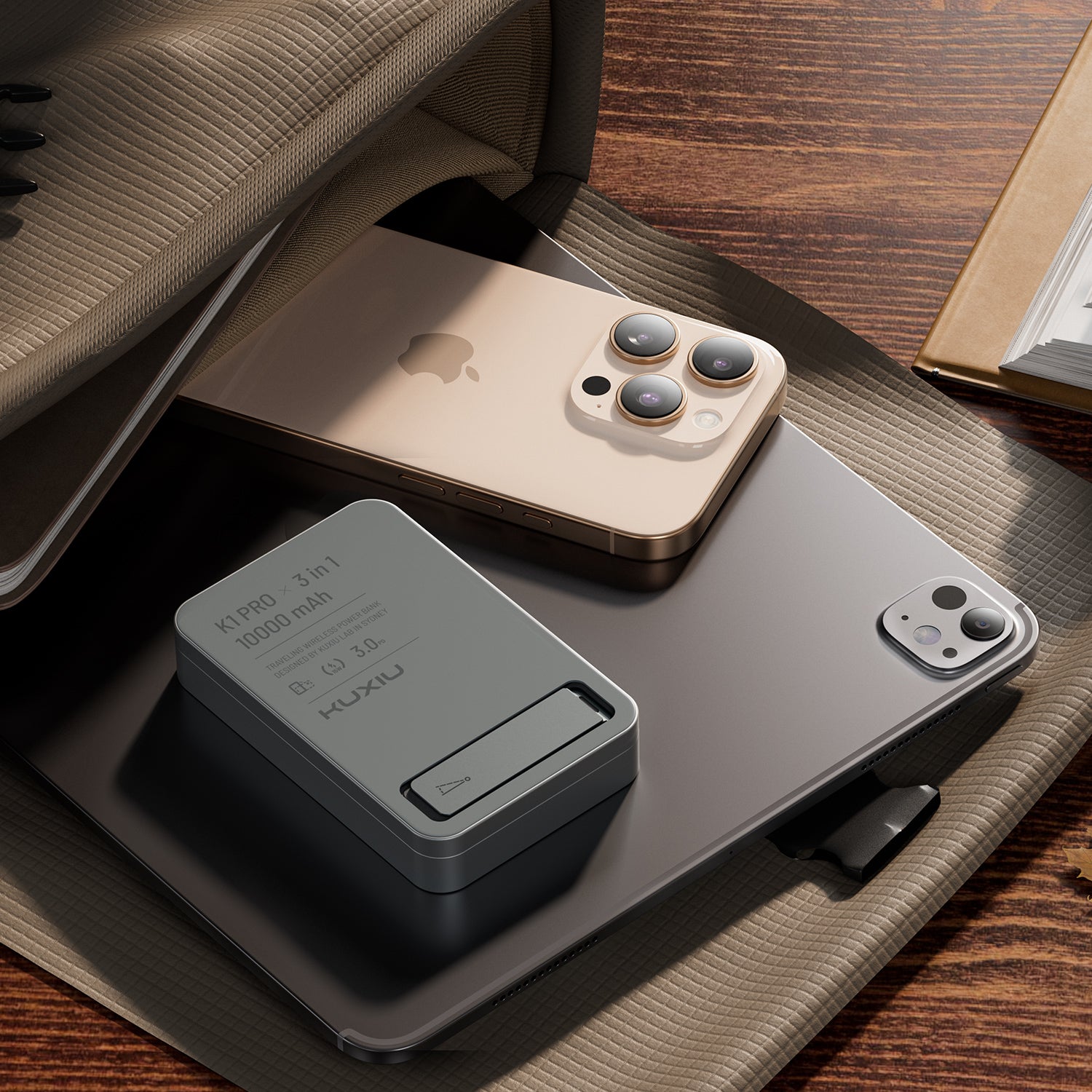 KUXIU K1 15W Fast Charging 3-in-1 MagSafe Power Bank - Gray