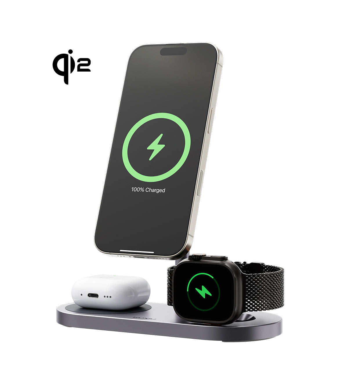X23Q Qi2 Certified 3-in-1 MagSafe Charging Stand · Gray