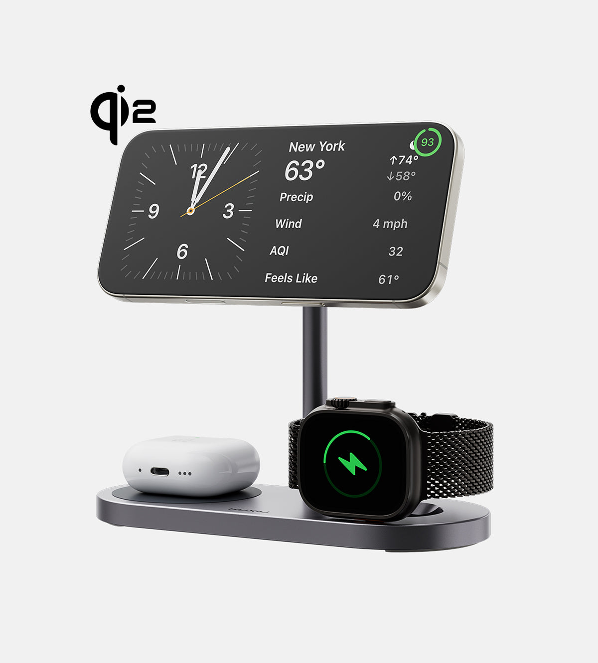 X23Q Qi2 Certified 3-in-1 MagSafe Charging Stand · Gray