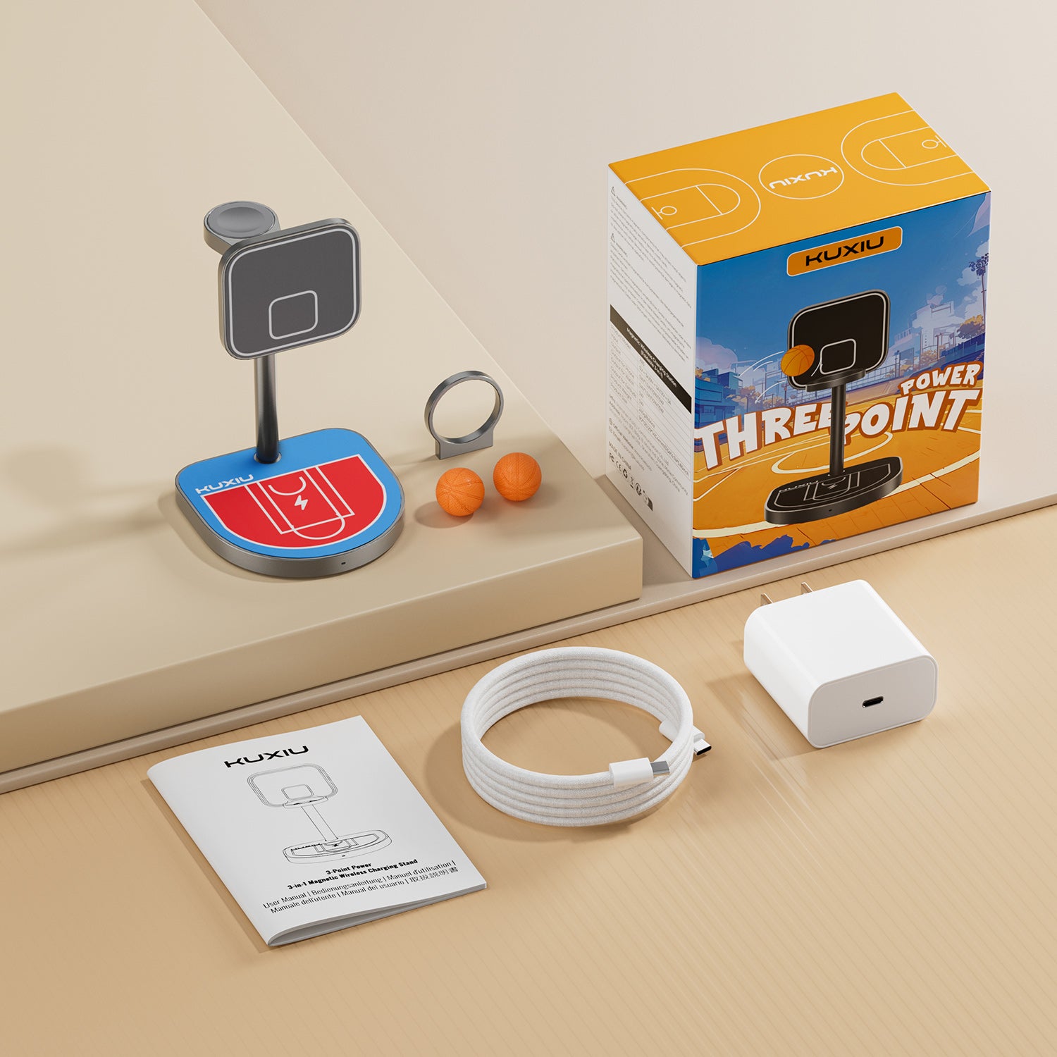 3-Point Power Creative 3-in-1 MagSafe Charging Stand · Red&Blue