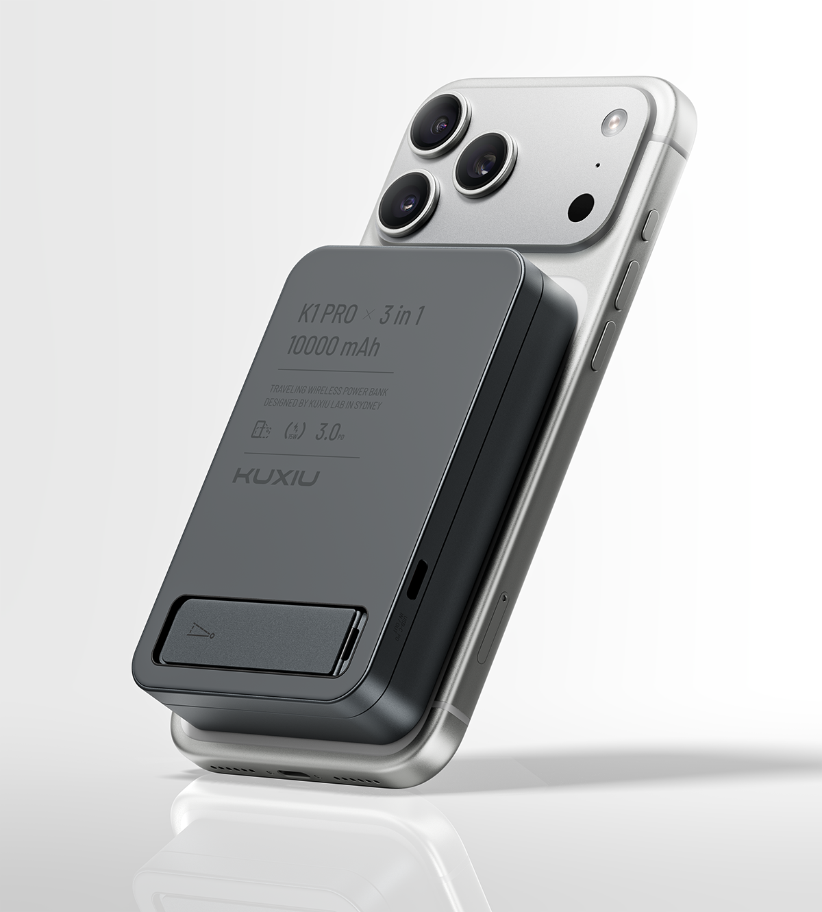 KUXIU K1 15W Fast Charging 3-in-1 MagSafe Power Bank - Gray