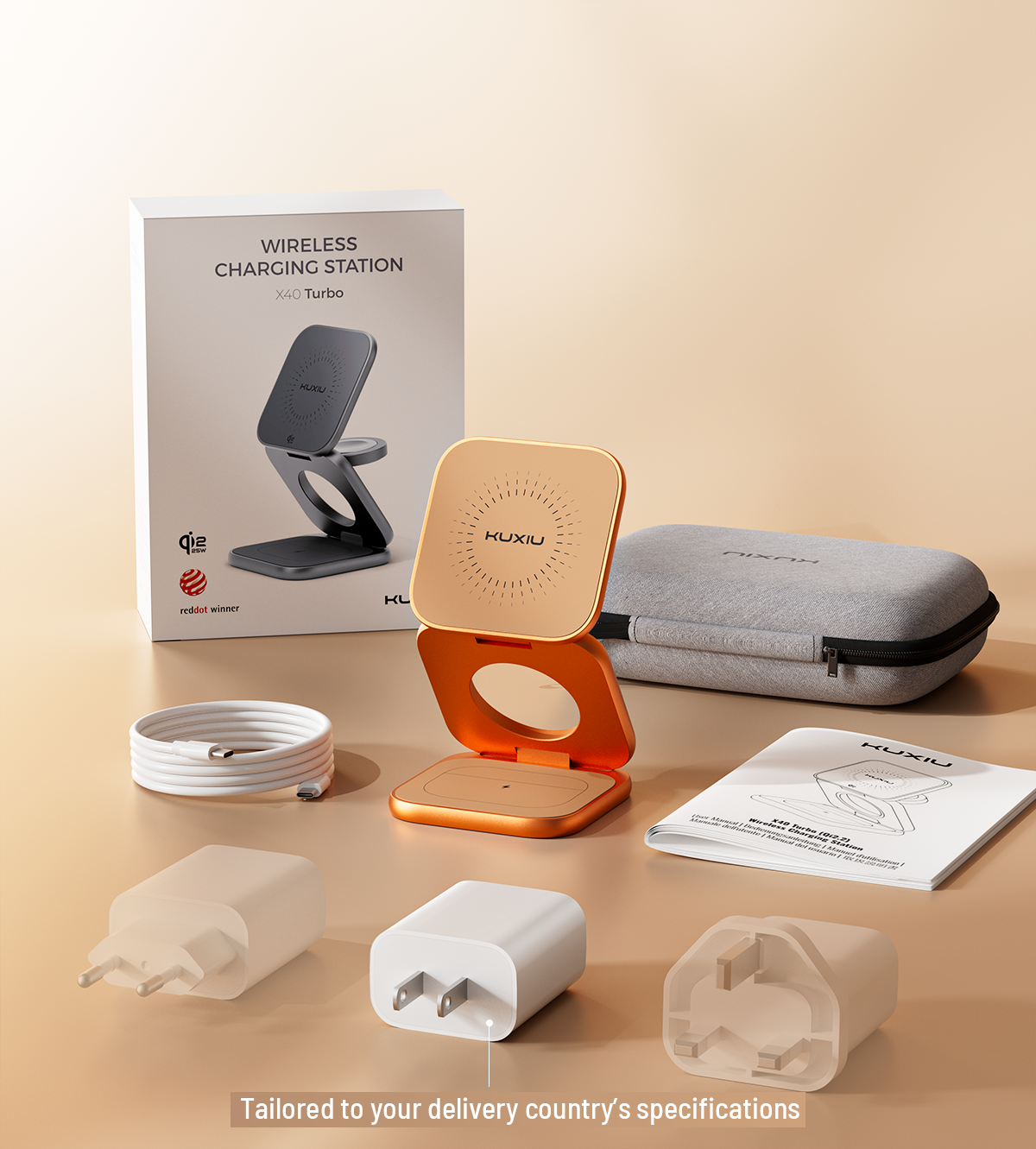 X40 Turbo Qi2.2 3-in-1 MagSafe Foldable Charging Stand · Cosmic Orange