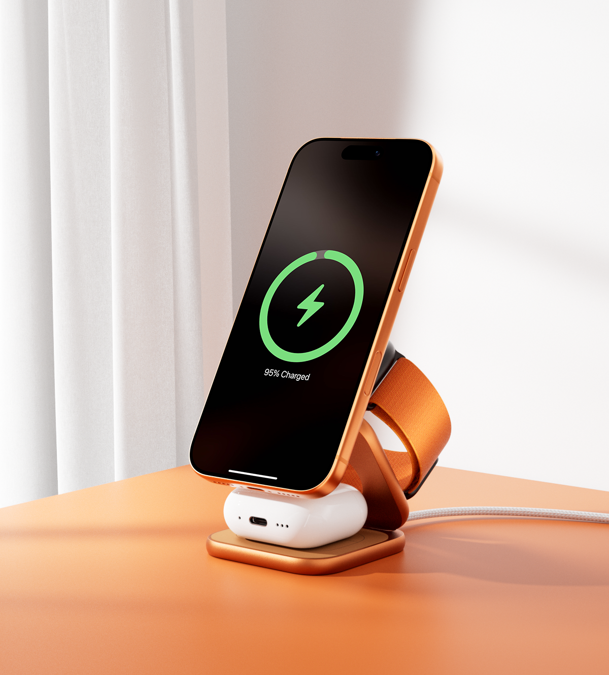 X40 Turbo Qi2.2 3-in-1 MagSafe Foldable Charging Stand · Cosmic Orange