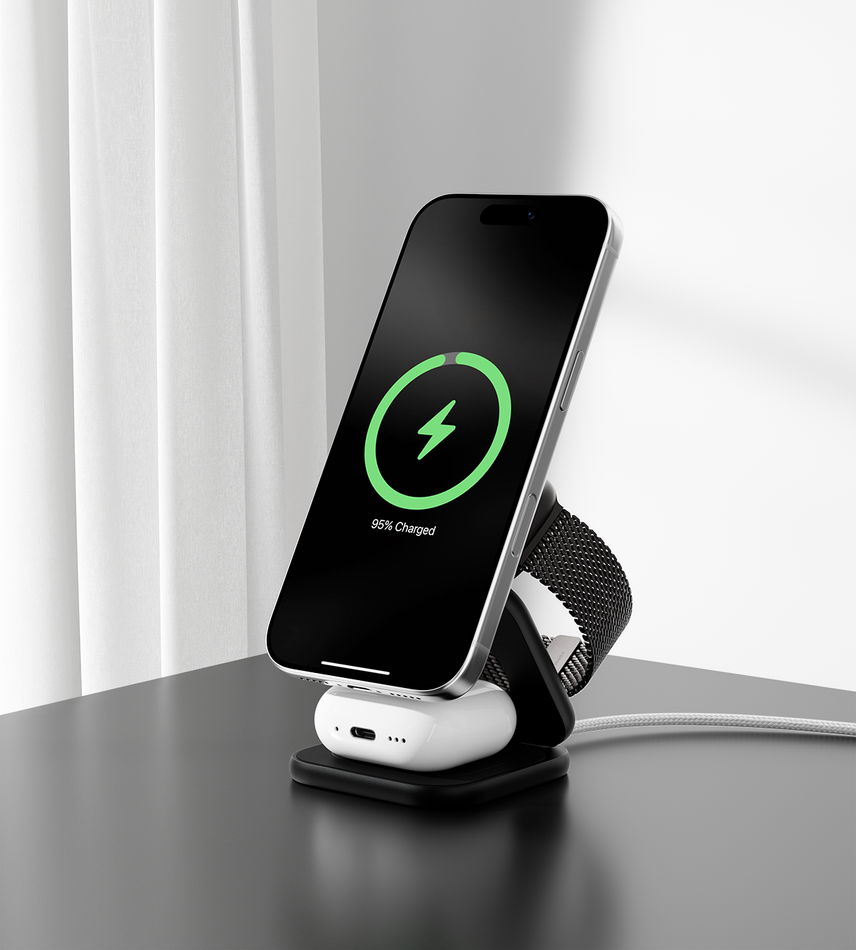 X40 Turbo Qi2.2 3-in-1 MagSafe Foldable Charging Stand · Black