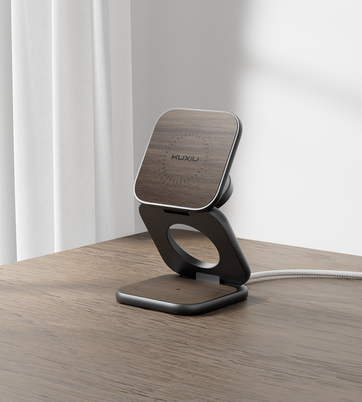 X40 Turbo Qi2.2 3-in-1 MagSafe Foldable Charging Stand · Wood Grain