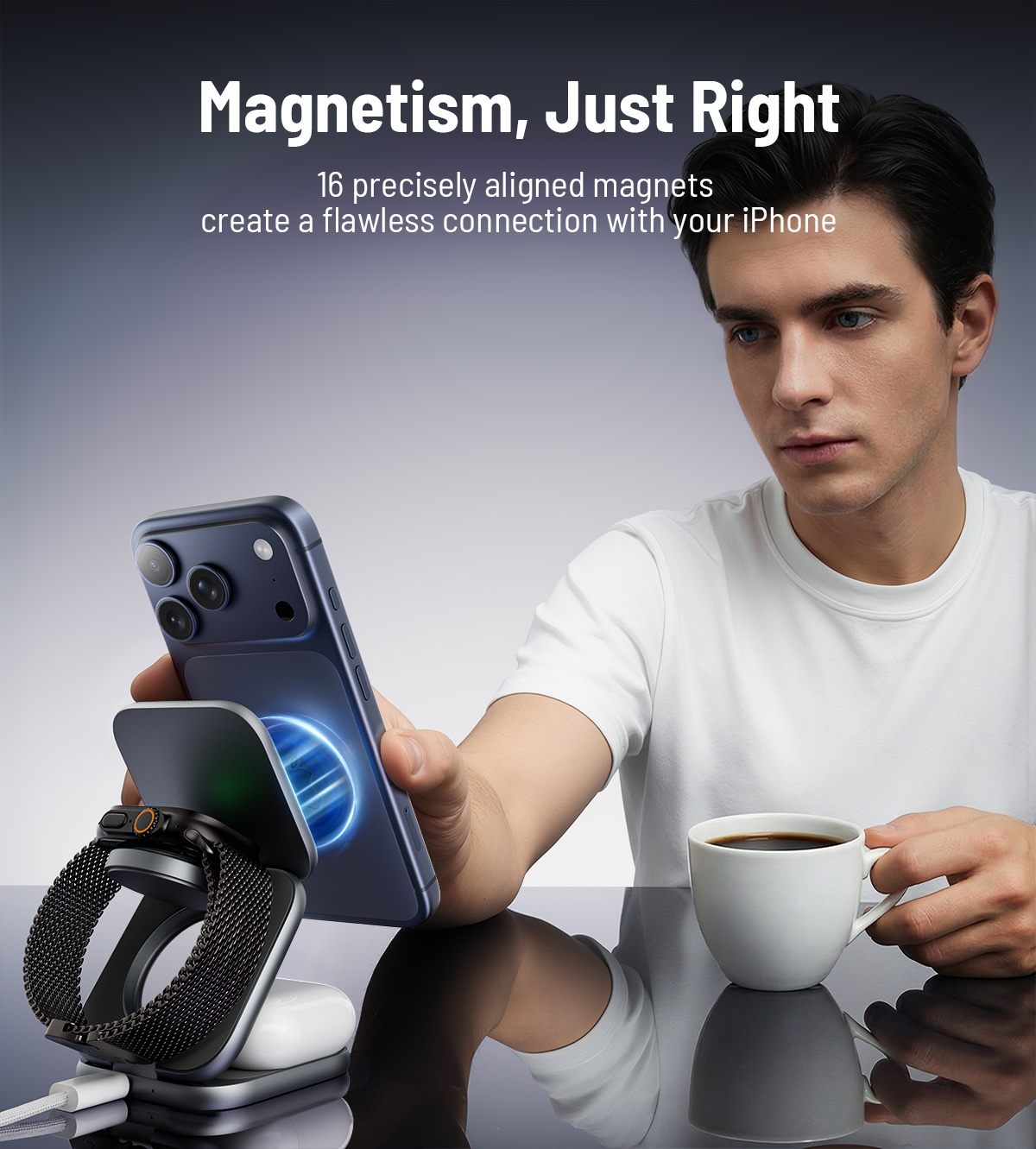 X40 Turbo Qi2.2 3-in-1 MagSafe Foldable Charging Stand · Gray