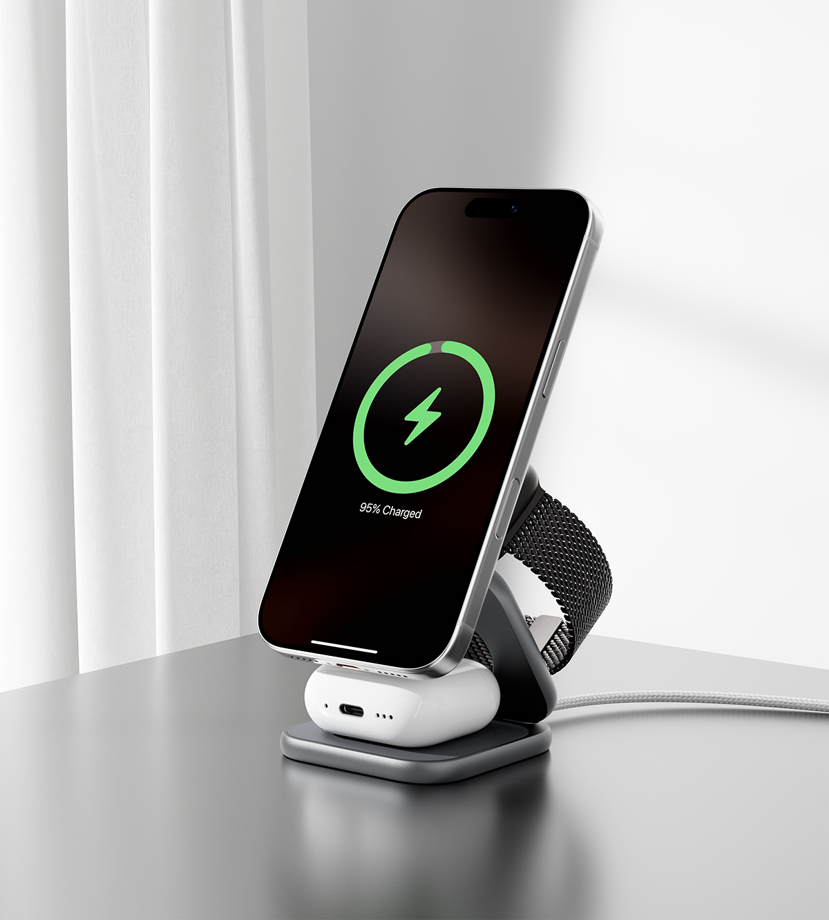 X40 Turbo Qi2.2 3-in-1 MagSafe Foldable Charging Stand · Gray