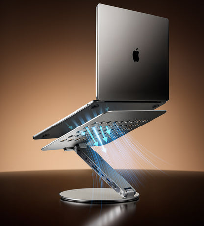 X53 Ergonomic Laptop Stand with Built-in 8-in-1 Hub · Gray