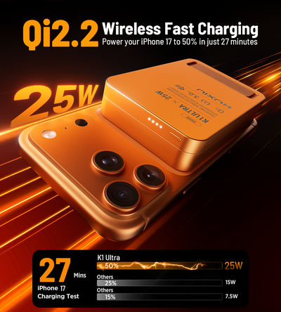 K1 Ultra Qi2.2 25W 3-in-1 MagSafe Wireless Power Bank · Cosmic Orange