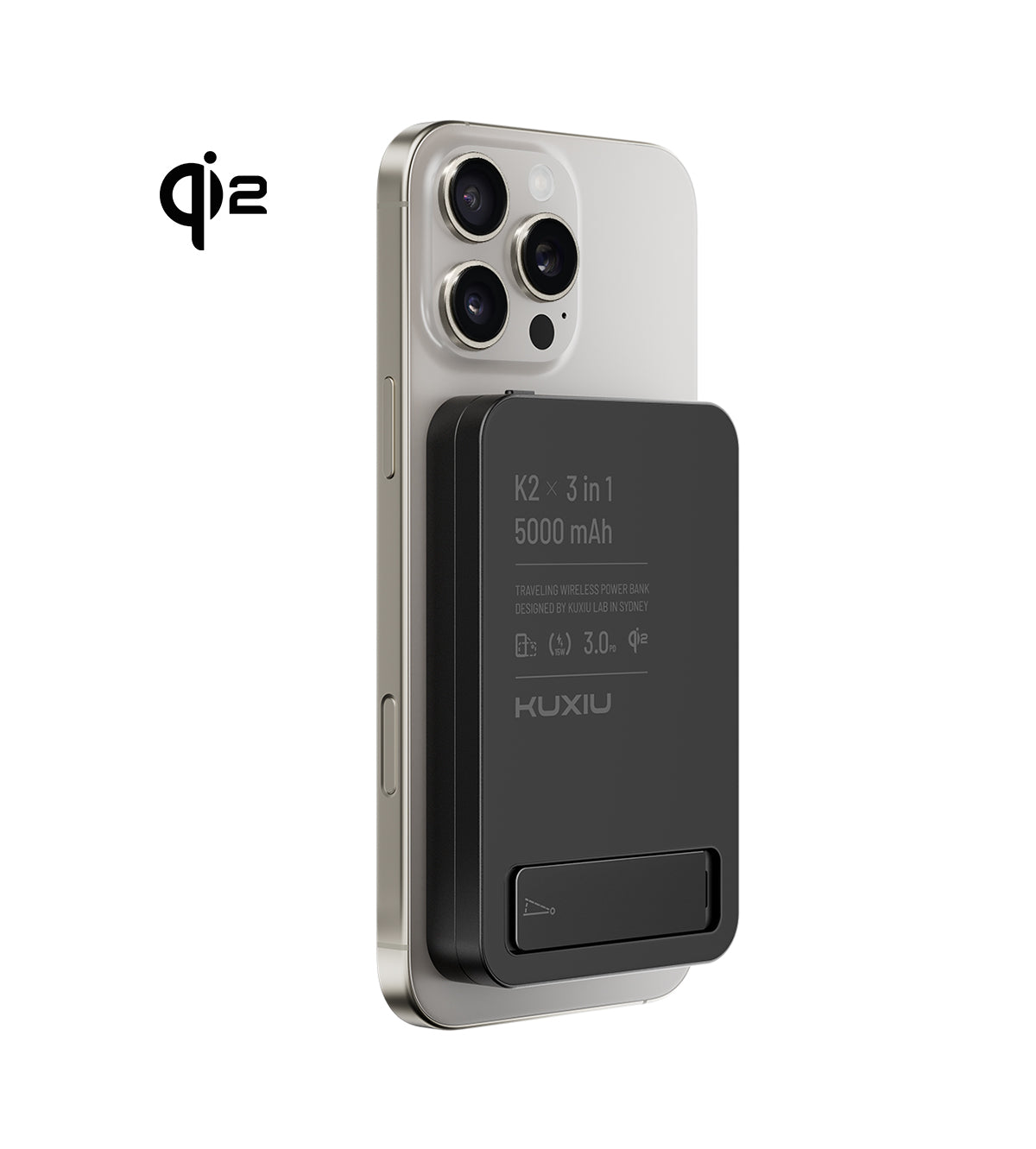 K2 Qi2-Certified 15W Fast Charging 3-in-1 MagSafe Power Bank · Black
