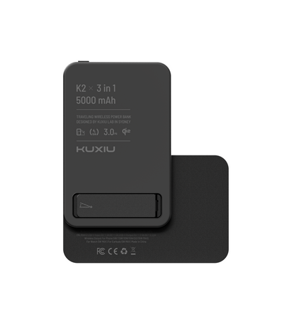 K2 Qi2-Certified 15W Fast Charging 3-in-1 MagSafe Power Bank · Black