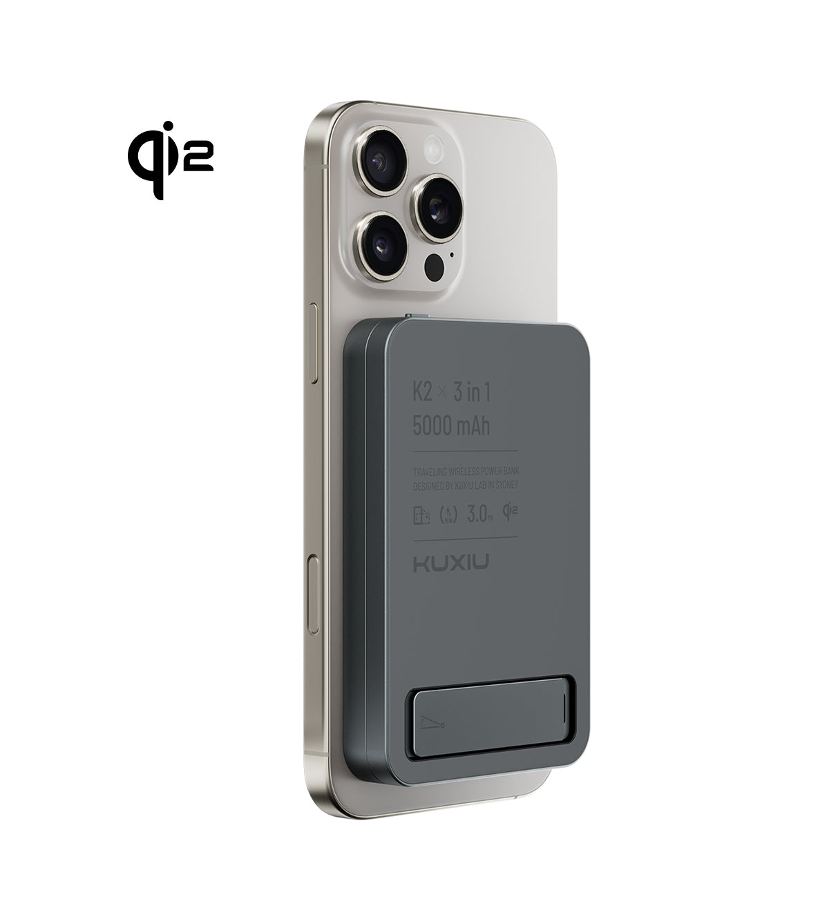 K2 Qi2-Certified 15W Fast Charging 3-in-1 MagSafe Power Bank · Gray