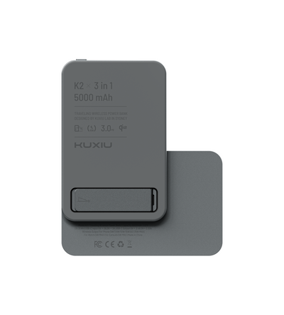 K2 Qi2-Certified 15W Fast Charging 3-in-1 MagSafe Power Bank · Gray