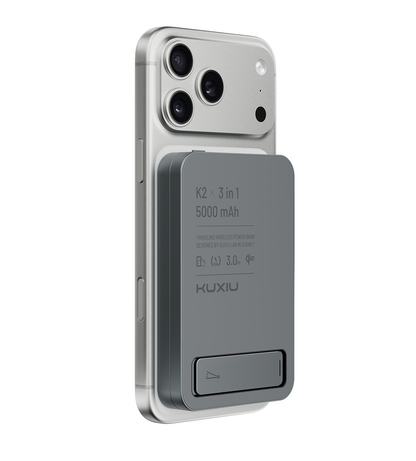 K2 Qi2-Certified 15W Fast Charging 3-in-1 MagSafe Power Bank · Gray