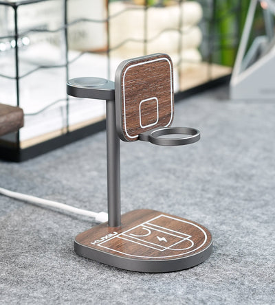 3-Point Power Creative Qi2 Certified 3-in-1 MagSafe Charging Stand · Wood Grain