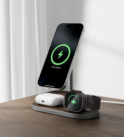 X23 Pro 4-in-1 MagSafe Dual-Core Fast Charging Stand · Wood Grain