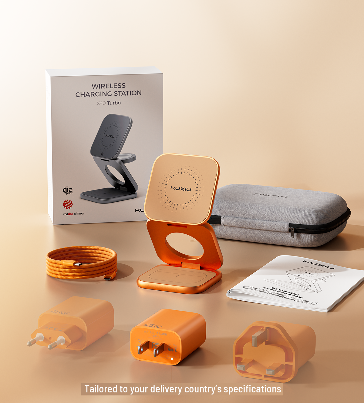 X40 Turbo Qi2.2 3-in-1 MagSafe Foldable Charging Stand · Cosmic Orange