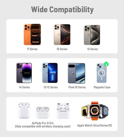 X40 Turbo Qi2.2 3-in-1 MagSafe Foldable Charging Stand · Black