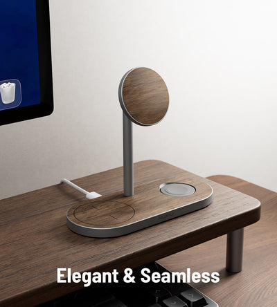 X23 Pro 4-in-1 MagSafe Dual-Core Fast Charging Stand · Wood Grain