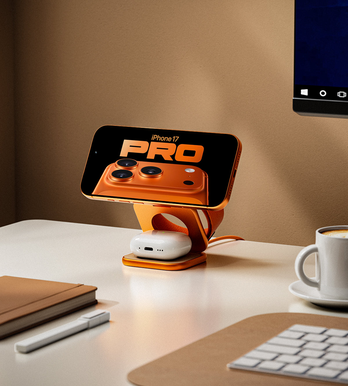 X40 Turbo Qi2.2 3-in-1 MagSafe Foldable Charging Stand · Cosmic Orange