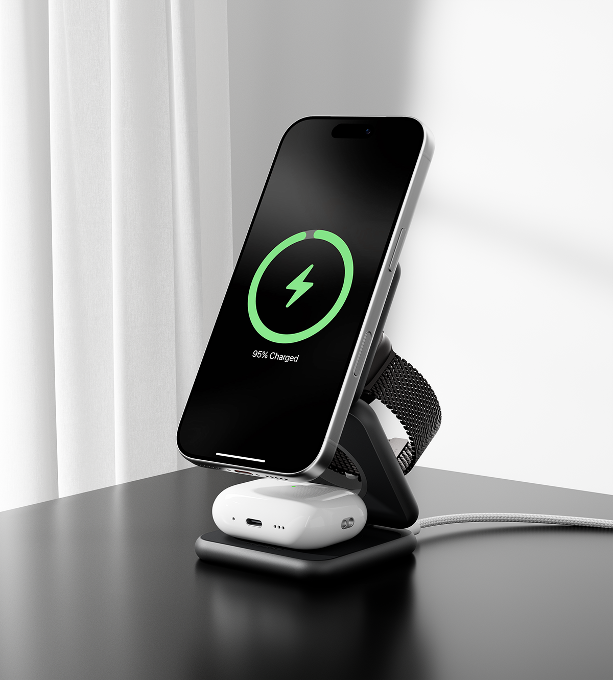 X40Q Qi2 Certified 3-in-1 MagSafe Foldable Charging Stand · Black