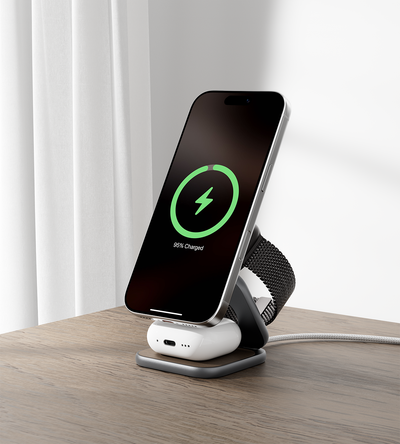 X40 Turbo Qi2.2 3-in-1 MagSafe Foldable Charging Stand · Wood Grain
