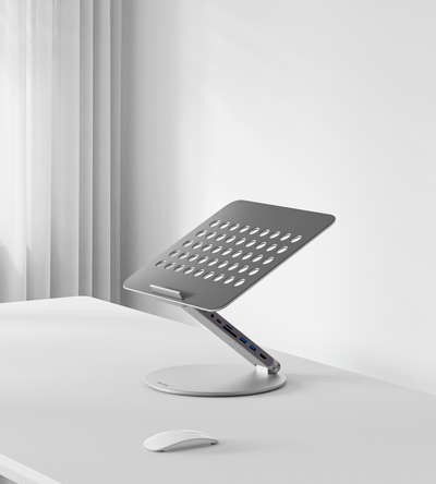 X53 Ergonomic Laptop Stand with Built-in 8-in-1 Hub · Gray