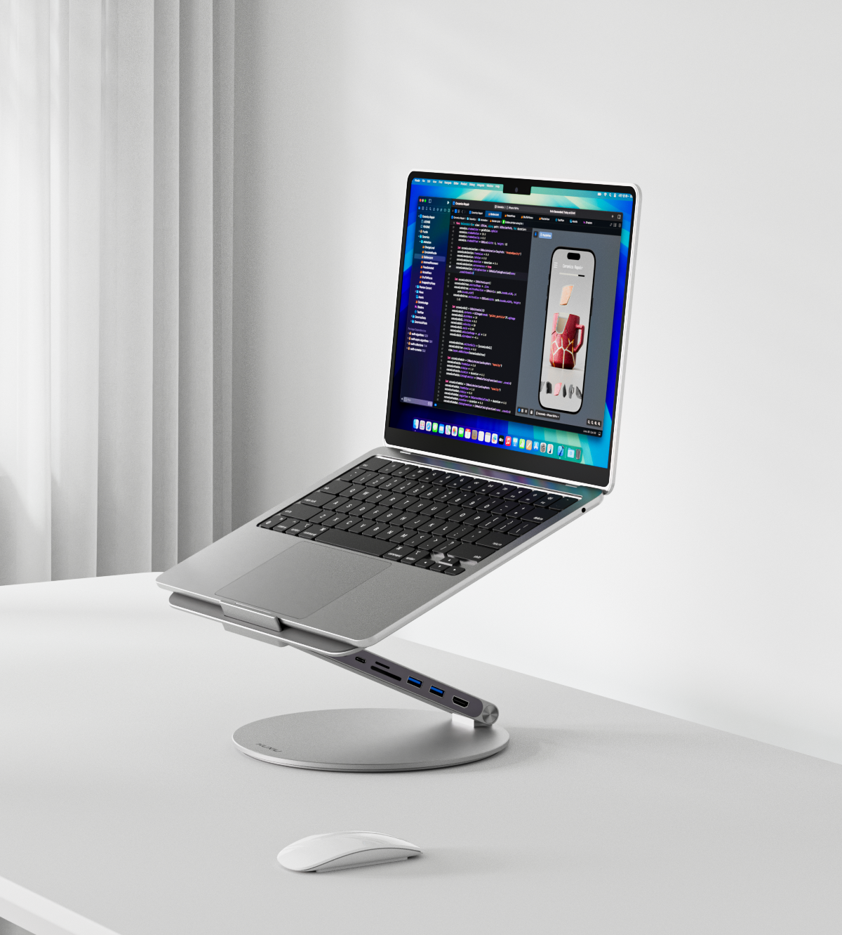 X53 Ergonomic Laptop Stand with Built-in 8-in-1 Hub · Gray