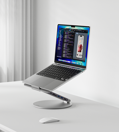 X53 Ergonomic Laptop Stand with Built-in 8-in-1 Hub · Gray