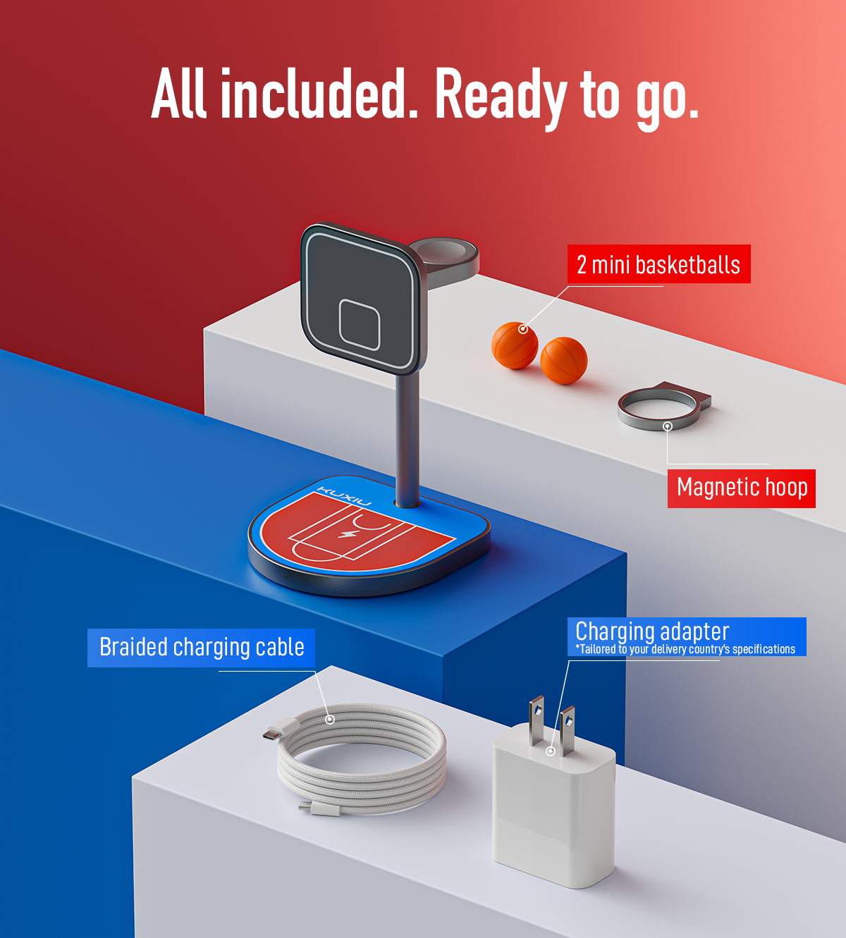 3-Point Power Creative 3-in-1 MagSafe Charging Stand · Red&Blue