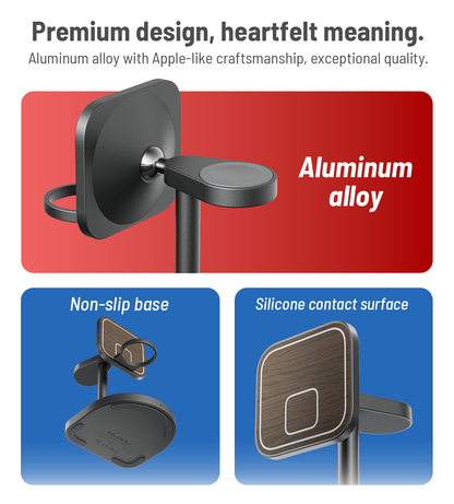 3-Point Power Creative Qi2 Certified 3-in-1 MagSafe Charging Stand · Wood Grain