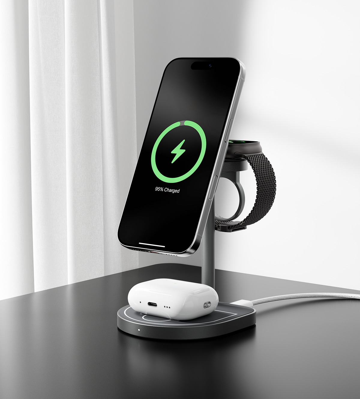 3-Point Power Creative 3-in-1 MagSafe Charging Stand · Black