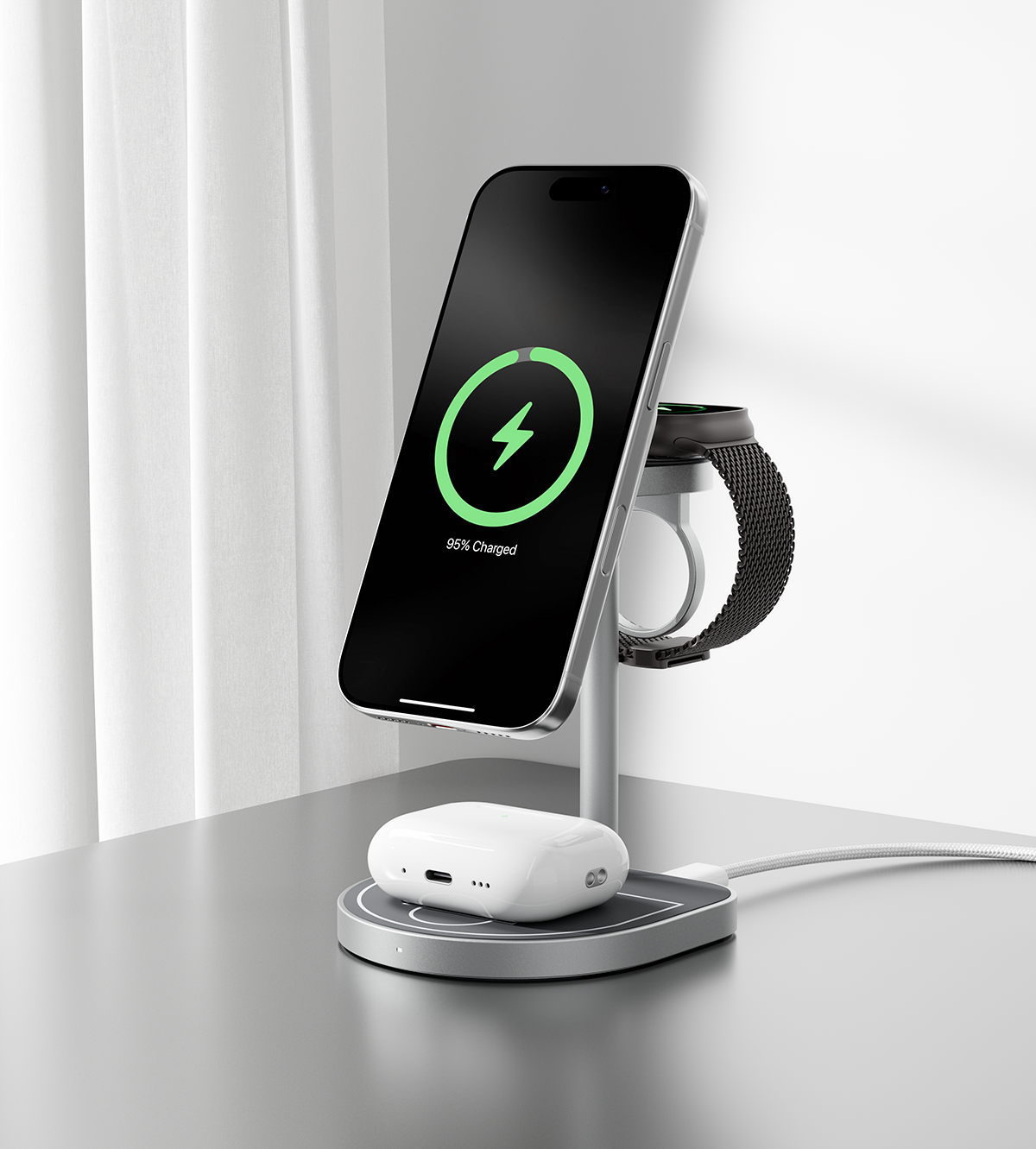 3-Point Power Creative 3-in-1 MagSafe Charging Stand · Gray